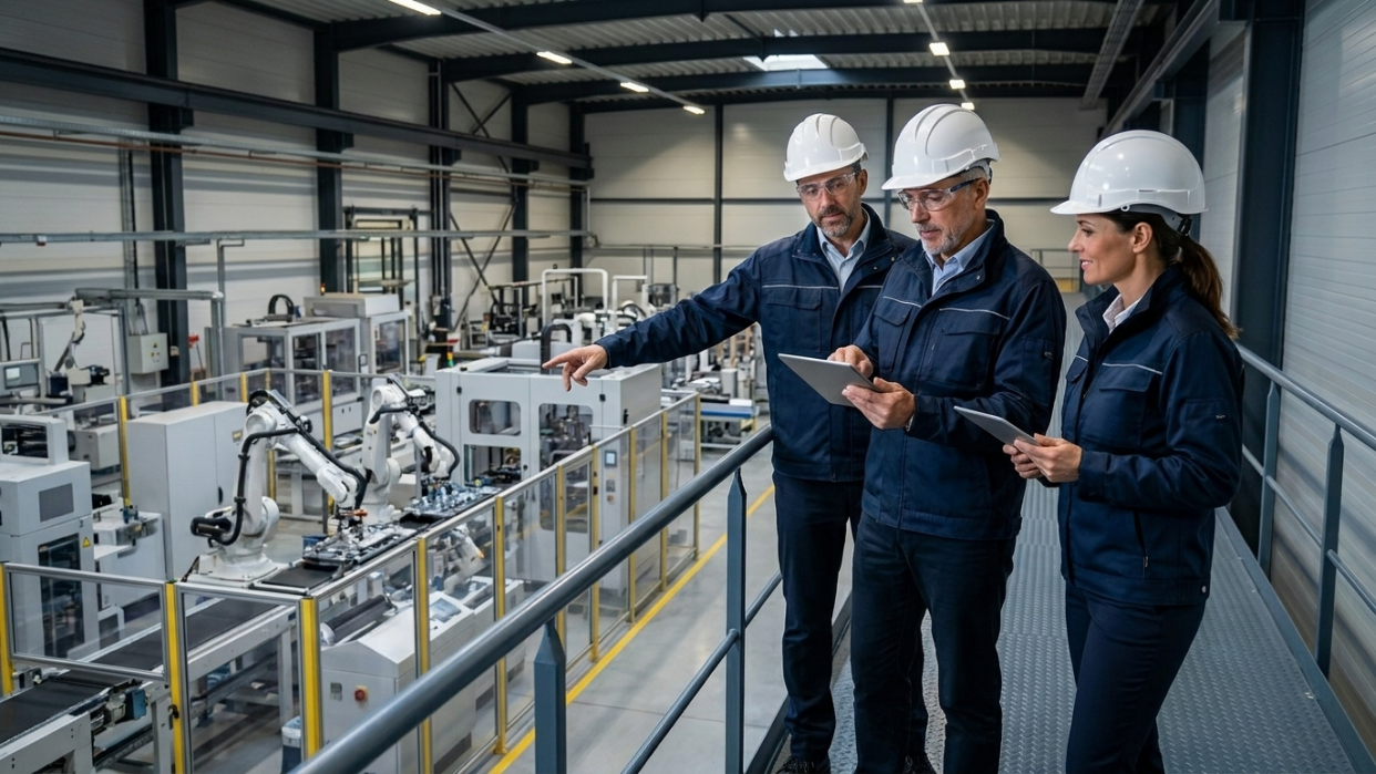 Modern manufacturing plant floor with automated production lines