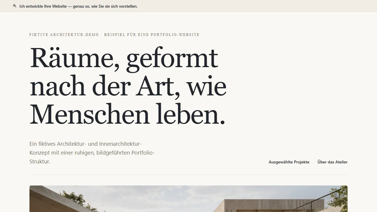Hero-Vorschau der Atelierwebsite